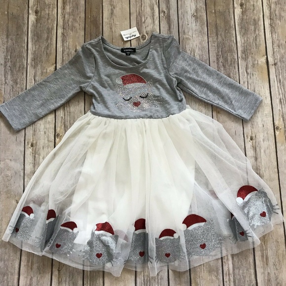 zunie christmas dresses Zunie Dresses | Zunie Christmas Cat Tulle Dress Size 5 Glitter | Color: Silver | Size: 5g